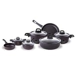 Karaca BlackGold Batterie de cuisine 12 pièces en granit anti-adhésif Biogranite, 4 casseroles avec 4 couvercles en verre, 1 poêle en granit et 1 casserole avec couvercle, sans PFOA, passe au