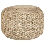 Pouf Rond Tissé en Jute et Coton Beige 50 cm Remplissage à Billes Polystyrène D