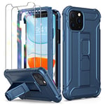 ORETECH Designed for iPhone 11 Pro Max Case, and [2 x Tempered Glass Screen Protectors] [Built-in Kickstand] Shockproof iPhone 11 Promax Case 360 Full Body Protective Silicone TPU Bumper Cover - Blue