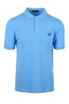 Fred Perry Mens Plain Polo Shirt Soft Blue/Black - Size 2XL