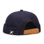 (One SizeX Navy)Miehet Naiset Retro Dome Melon Brimless Pipo Unisex Skullcap Sailor Puuvilla Mekaanikko Trendikäs väri Elastiset paneelit Docker Hat