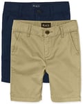 The Children's Place Boys' Uniform Stretch Chino Shorts 2-Pack, Flax/New Navy 2 Pack, 7 UK (Pack of 2)