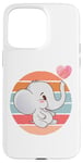 Coque pour iPhone 15 Pro Max Éléphant blanc dessin animé mignon attachant animal de coeur