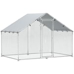 PawHut Enclos poulailler, Grand poulailler 5,1 m², enclos Poule avec Couverture imperméable et Anti-UV, Porte verouillable, Cage en Acier galvanisé, volière pour 5-8 Poules, 3 x 1,7 x 1,9m, argenté