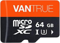 Vantrue 64 Go Carte mémoire microSDXC UHS-I U3 4K avec Adaptateur Compatible avec Dashcam, Smartphone, Tablette, caméra d'action et caméra de Surveillance.[G236]