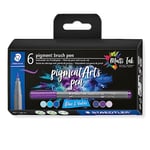 STAEDTLER 371 C6-2 Pigment Arts Brush Pen - Assorted Blue & Violets Colours (Pack of 6)