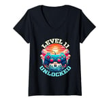 Womens 11 Year Old 11th Birthday Gift Level 11 Unlocked Gamer V-Neck T-Shirt