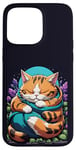 Coque pour iPhone 15 Pro Max Orange endormi Tabby Good Luck Green Clot