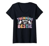 Womens Twinning With My Bestie Unicorn Magical Duo BFF Twins Day V-Neck T-Shirt