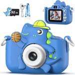 Appareil Photo Enfant, Appareils Photos Numériques Dinosaure Jouet Pour Enfants 3 À 12 Ans, Cadeau Fille/Garçon De Noël/D'Anniversaire, Enregistreur Vidéo Hd 1080P, Caméras Jeu Enfant Blue