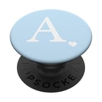 White Initial Letter A Heart Monogram On Pastel Light Blue PopSockets PopGrip: Swappable Grip for Phones & Tablets PopSockets Adhesive PopGrip