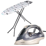 Beldray Steam Iron & Ironing Board Set Ceramic Soleplate 110 x 33cm 3200W