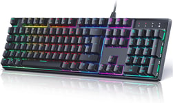 Clavier Gamer Mécanique, AZERTY Français Bleu Switches 105 Touches Anti-ghosting avec Rétroéclairage LED 14 Dynamique Modes Personnalisables, Ergonomique Mécanique Gaming Keyboard, USB Filaire pour PC