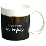 DRAEGER PARIS | Mug Black & Gold porcelaine fine "Globe trotteur au repos" | Idée Cadeau Mug Humour Relax, Repos, Réveil doux pour collègue | Tasse à thé, tasse à café avec Coffret Cadeau