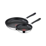 Jamie Oliver by Tefal Quick & Easy Stainless Steel Frying Pan Twin Pack, 20cm, 28cm Silver