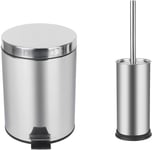 Chrome Pedal Bin 5L And Toilet Brush Set. 5 Litre Bin with Toilet Brush Holder. 2 Piece Set Toilet Brush Holder For Bathroom