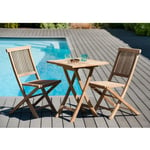 Harris - salon de jardin en bois teck 2 personnes : Ensemble de jardin - 1 Table carrée pliante 60 cm et 2 chaises - Marron