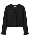 Arshiner Cardigan Basique pour Fille avec Volants Boléro Court élégant Veste Courte pour Robe de Communion, Robe de baptême Noir A 110