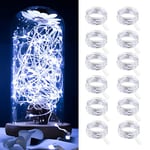 Dufuso Lot de 12 Guirlande led à pile, 2m 20 LEDs Guirlande Lumineuse Intérieur, Mini Guirlande led pour Jardin, Chambre, Mariage, Fête, Noë -Blanc Froid