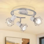 Plafonnier Rond à 3 Lampes - Luminaire de Plafond Industriel Rétro E14 Blanc en Métal Orientable pour Salon Chambre Bureau Couloir Cuisine (Ampoules
