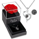 Eternal Genuine Rose With Heart Halsband Och Örhängen I 925 Sterling Silver, Infinity Roses, Smycken Presentbox, Rose Box Birthday