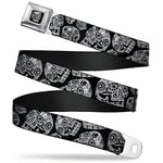 Buckle-Down Unisex The Dust of Living Ii Skull Full Color Black/White Seatbelt - the Dust Living Ii Sugar Skull Belt, Multicolor, 1.5 Wide 24-38 Inches in Length UK