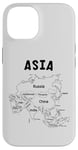 Coque pour iPhone 14 Carte noire dessinée à la main de l'Asie, noms et frontière des pays