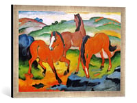 Kunst für Alle 'Encadré Image de Franz Marc Les Chevaux Rouges (Weidende Pferde IV), d'art dans Le Cadre de Haute qualité Photos Fait Main, 60 x 40 cm, Argent Raya