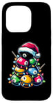 Coque pour iPhone 15 Pro Queue de billard en poils de boule de billard Chapeau de Noël