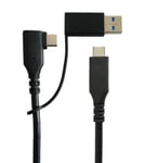 USB-kabel MicroConnect USB-C till USB-C, 5Gbps, USB 3.2 Gen.1, 100W, vinklad, inkl. USB-A-adapter, 1m - Svart