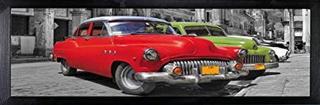 Tableau encadré | Poster | Moderne | Mural | Artistique | Motifs variés 35 x 100 cm |voiture rouge et verte