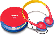 CD-021 Lecteur CD Portable pour Enfants - Discman - Casque avec limitation du Volume - Lit Les CD-R/RW - Batterie intégrée - avec câble de Charge - Rouge/Bleu