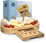 CUQOO Oval Bamboo Cheese Board Set Charcuterie Platter w/ 3 Knives & Fork