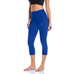 Vobery Gym Leggings,Women'S High Waist Workout Stretch Running Capri Legging Cropped Leggings 3/4 Length Trousers for Yoga Running Training(Blue,XL)