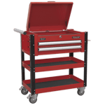 Heavy-Duty Mobile Tool & Parts Trolley 2 Drawers & Lockable Top - Red