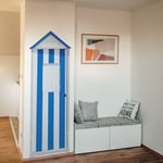 Sticker mural grand format, cabine de Plage bleu, trompe l'oeil, 172 cm x 50 cm. Décorez votre intérieur avec ce sticker mural unique