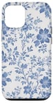 Coque pour iPhone 15 Toile bleue blanche motif floral botanique français