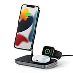 SATECHI Support de Chargement sans Fil Magnétique 3-en-1 – Compatible avec Tous Les modèles de la série iPhone 16/15/14, Apple Watch Séries Del 10 al 1, AirPods Pro 2/1 et AirPods 4 (ANC) 3/2