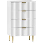 HOMCOM Commode 4 tiroirs Commode Chambre Meuble de Rangement Moderne avec poignées et Pieds dorés, pour Chambre à Coucher, Salon, dim. 60 x 40 x 96 cm, Blanc