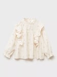 Mango Kids' Florita Frilly Cotton Blouse, Natural White