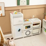 GOPLUS Bibliothèque Enfants-Meuble de Rangement avec Armoires/Bacs/Tableau Blanc Magnétique/Évier Amovible & Robinet Beige