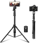 59.4Inch/150Cm Trepied Smartphone,Portable Trepied Telephone Avec Télécommande Et Support Pour Téléphone,Perche A Selfie Trépied Appareil Photo Compatible Avec Iphone 15 14 13 12 Samsung Gopro