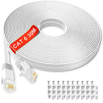 Câble Ethernet 30m, RJ45 Cat 6 Cable réseau, Haute Vitesse Cable Internet 30 Mètres âme en Cuivre Pur Cable LAN, Plat Long Câble Installation Gigabit Haut Débit Câble Patch pour Routeur Modem Switch