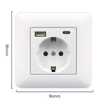 Type-c+USB16A Type 86 French Socket Panel, Kantojen määrä: 2 reikää, USB-porttien lukumäärä: 1, Type-C-porttien lukumäärä: 1, Turvallinen ja kiinteä (oikea kulma ruostumaton teräs, musta)