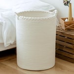 Homlikelan Grand panier à linge tissé en coton pour couvertures, vêtements, oreillers, jouets, chaussures, 72 L, blanc