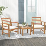 GOPLUS 3Pcs Salon de Jardin 2 Personnes en Bois d'Acacia-Table et 2 Chaises Jardin avec Coussins pour Patio/Balcon Horizontal