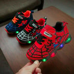 Spiderman LED Trainers Skor Blinkande Light Up Sneakers Barn Red EU29