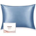 Adubor Silk Pillowcase for Hair and Skin with Hidden Zipper, Both Side 23 Momme Silk,900 Thread Count (20x26inch, Grey Blue, 1pc)