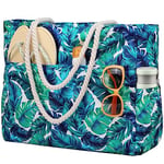 RAVUO Sac De Plage,Oversize Sac Cabas Femme Avec Fermeture Éclair Résistant À L'eau Sac Fourre Tout Léger Famille Sac De Piscine Pour La Plage,Piscine,Gymnase,Voyage Les Feuilles