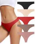 VOENXE String Tanga Femme sans Couture,Invisible Culotte Taille Basse,Seamless Slip Femme,Sport Women Thong Underwear Microfibre,sous-vêtements Multipack Bresilien,Confortable Panties Lot de 5